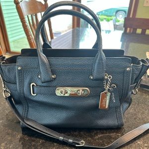 Coach Swagger 27 Metallic Blue Leather Satchel